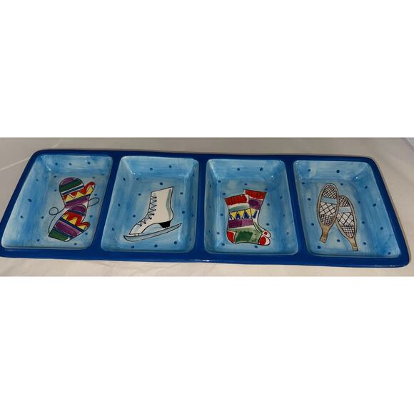 Mesa International Ceramic Relish Tray - Winter Sports Theme - 4 Compartments - Picture 3 of 4